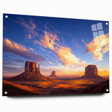 Acrylic landscape art of a desert scene displayed in a side view, showcasing vibrant colors and intricate details, with mounting pins for easy installation.