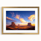 Desert landscape framed art print with a gold mat, showcasing warm tones of orange, beige, and brown, perfect for enhancing home decor aesthetics.