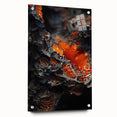 Large abstract wall art on acrylic glass featuring swirling blue and gray patterns.
