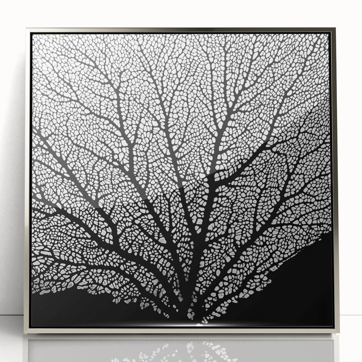 Mid-century modernist floral art on acrylic, featuring silver frame with vibrant green and pink tones.