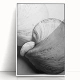 Art Deco style poster depicting a close-up of nature elements in soft green and white tones, framed in acrylic.