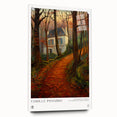 Large abstract wall art in vibrant blue and orange tones, printed on acrylic glass.