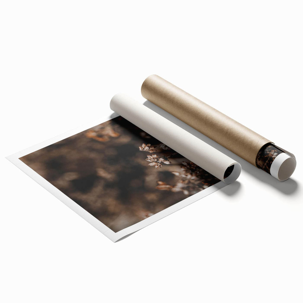 Extra large rolled print featuring a detailed floral design in autumn hues.
