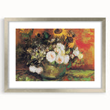 Impressionism Wall Art - Vase with Sunflowers and Roses by Van Gogh