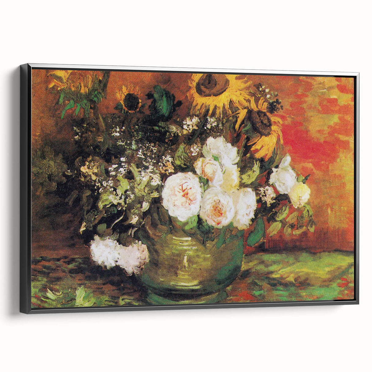 Impressionism Wall Art - Vase with Sunflowers and Roses by Van Gogh