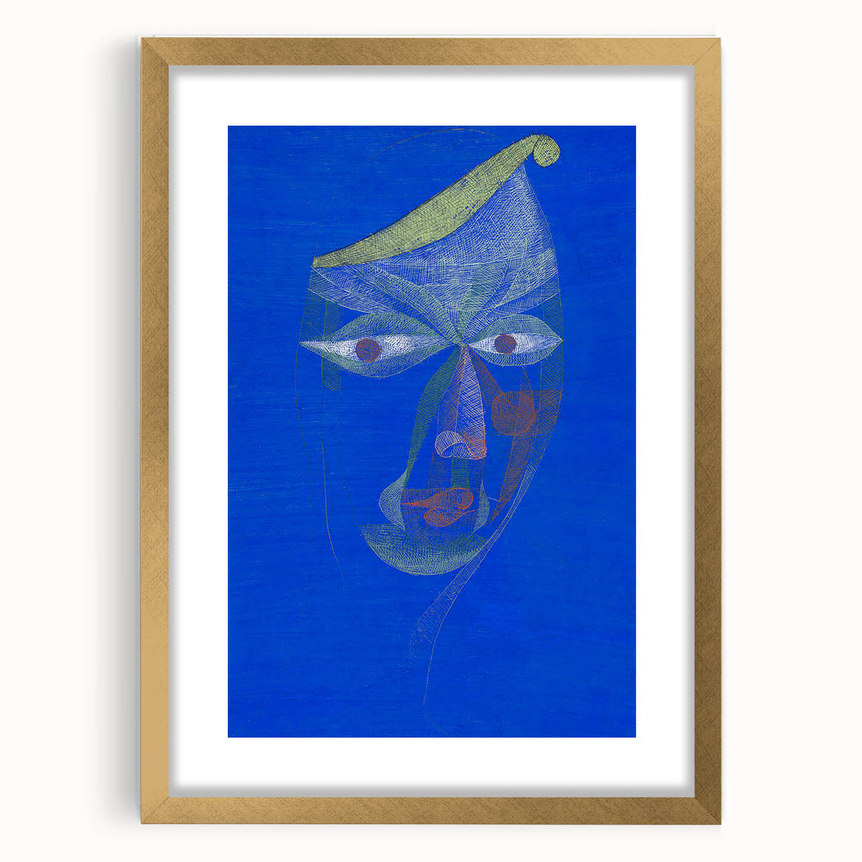 Modern Wall Art: Abstract Portrait on Bold Blue Background