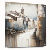 Abstract architectural wall art displayed in a side view, crafted from acrylic glass and featuring metallic pins, perfect for modern interiors. The piece showcases intricate geometric patterns in a vibrant color palette, enhancing contemporary decor.