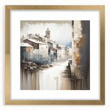 Abstract architectural wall art framed in gold, showcasing a modern design with geometric shapes and soft color gradients, perfect for contemporary decor.