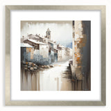 Abstract architecture wall art framed in silver with a mat, showcasing geometric shapes and modern design elements. Ideal for contemporary home decor.