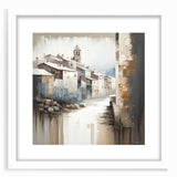 Abstract architectural wall art in a white frame with a mat, showcasing geometric patterns and soft color gradients, ideal for modern home decor.