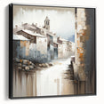 Framed abstract architecture wall art featuring geometric shapes and a black color palette, displayed in a contemporary setting. Ideal for modern home decor.