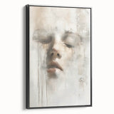 Abstract figurative wall art in a framed canvas with a sleek black frame, showcasing vibrant colors and modern design elements, ideal for contemporary home decor.