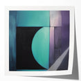 Abstract geometric art print mockup displayed in a glossy finish, showcasing vibrant colors and dynamic shapes, perfect for modern interior decor.