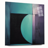 Abstract geometric acrylic glass art piece showcasing vibrant colors and intricate patterns, designed for modern decor. Side view highlights sleek edges and contemporary style, perfect for enhancing interior spaces.