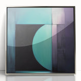 Framed acrylic artwork showcasing an abstract geometric design in silver, featuring sharp lines and dynamic shapes against a clean background, ideal for modern decor.