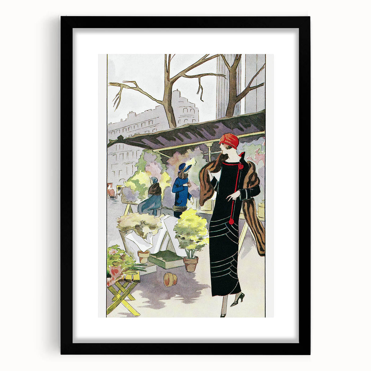 Chic Art Deco Street Scene Wall Art – Vintage 1920s Fashion Illustration