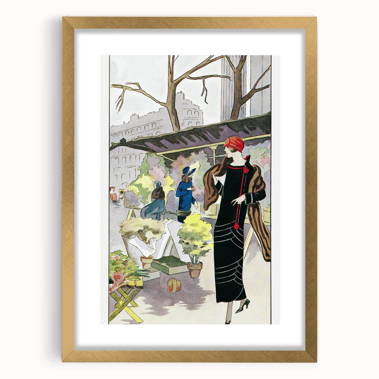 Chic Art Deco Street Scene Wall Art – Vintage 1920s Fashion Illustration