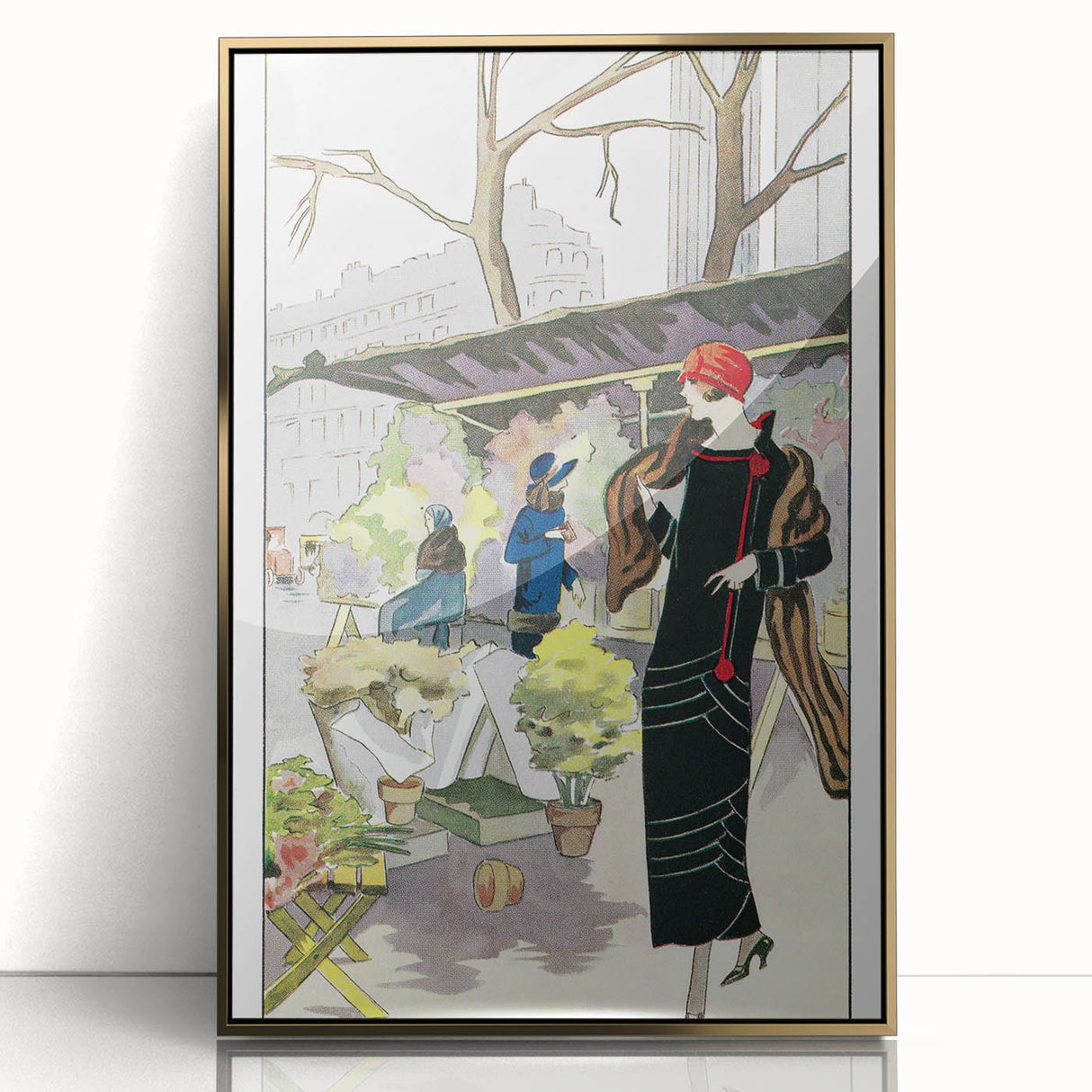 Chic Art Deco Street Scene Wall Art – Vintage 1920s Fashion Illustration