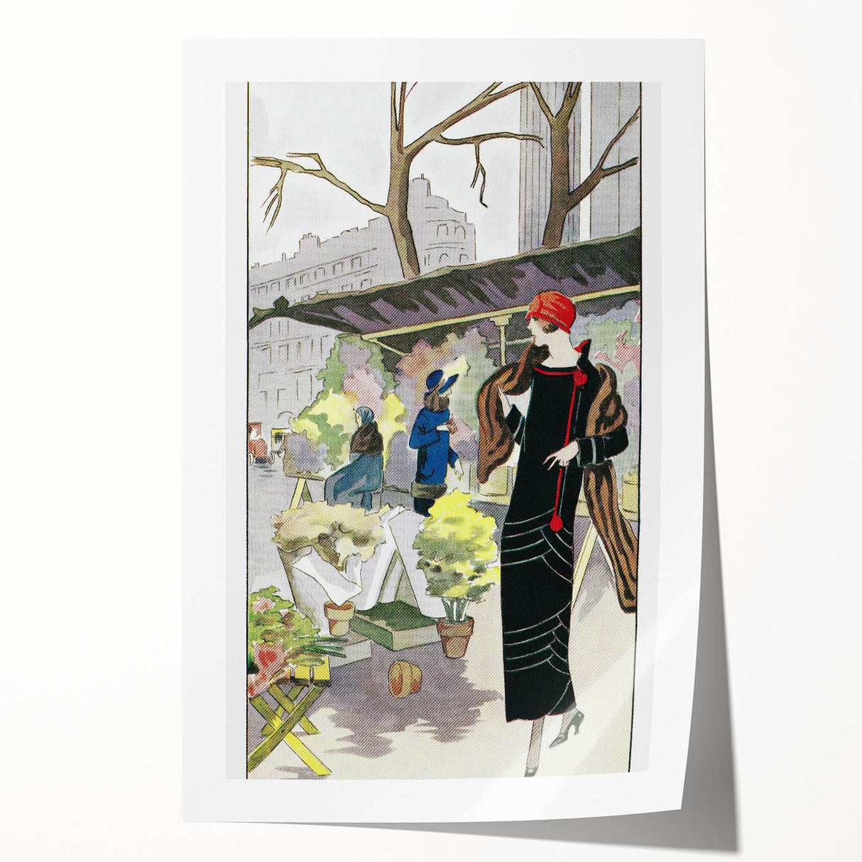Chic Art Deco Street Scene Wall Art – Vintage 1920s Fashion Illustration