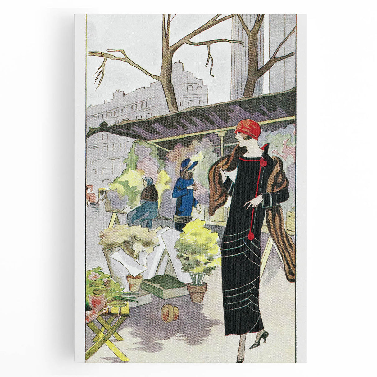 Chic Art Deco Street Scene Wall Art – Vintage 1920s Fashion Illustration