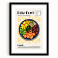 Extra large abstract art print of colorful, textured food dishes on a black framed canvas, ideal for living room decor.