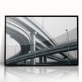 Framed acrylic artwork showcasing a contemporary landscape bridge design in black, highlighting intricate details and modern aesthetics, perfect for home decor.