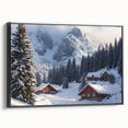 Framed canvas artwork depicting a serene countryside landscape with rolling hills and lush greenery, presented in a sleek black frame, ideal for home decor.