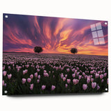 Acrylic glass artwork showcasing vibrant, abstract landscape fields in a side view, elegantly pinned for display. Perfect for modern home decor and art enthusiasts.