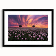 Black-framed landscape artwork featuring vibrant fields, displayed with a white mat for contrast, ideal for home or office decor. Perfect for nature enthusiasts.