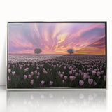 Framed acrylic artwork depicting a serene landscape with lush green fields and a clear blue sky, showcasing a vibrant and calming nature scene perfect for home decor.