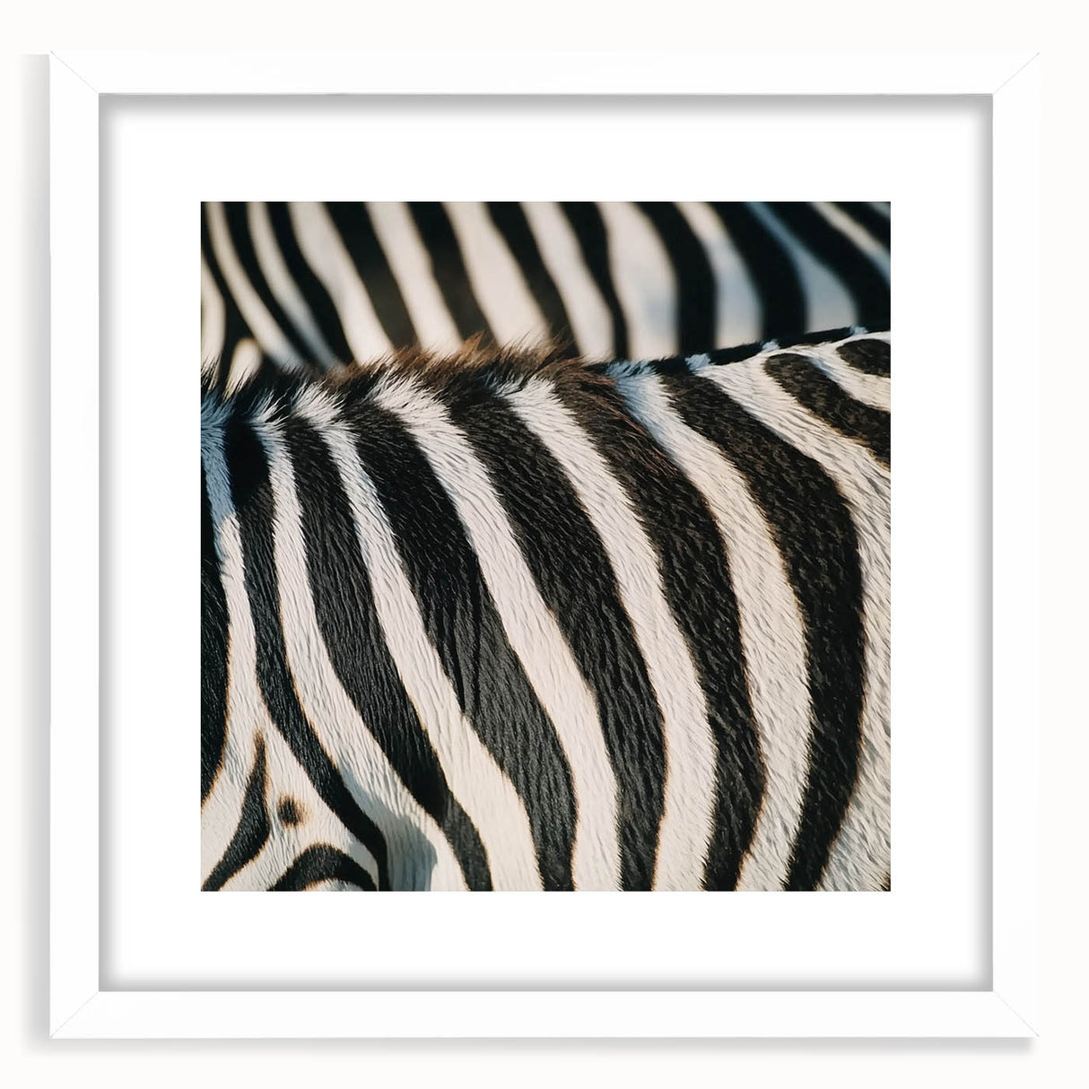 Abstract art print featuring a close-up of an animal in muted earth tones on a white framed canvas.