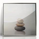 Mid-century modernist art depicting nature elements in muted greens and browns, framed in acrylic.