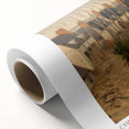 Art deco poster of a serene landscape on rolled canvas, featuring soft pastel shades, ideal for nursery wall art.
