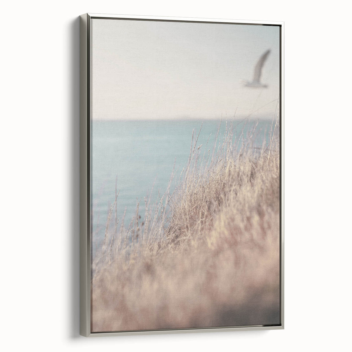 Landscape art painting featuring a vintage poster design in colorful hues on a black background, framed in silver.