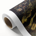 Art deco poster of a serene landscape on rolled canvas, using soft pastel shades, ideal for nursery wall art.