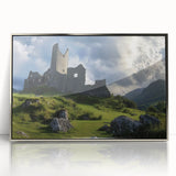 Framed acrylic artwork showcasing a picturesque landscape with a majestic castle, set against a serene sky. The silver frame accentuates the vibrant colors, adding elegance to any decor.