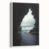 Framed canvas artwork depicting a serene landscape with caves, showcasing earthy tones and intricate details, perfect for enhancing home decor.