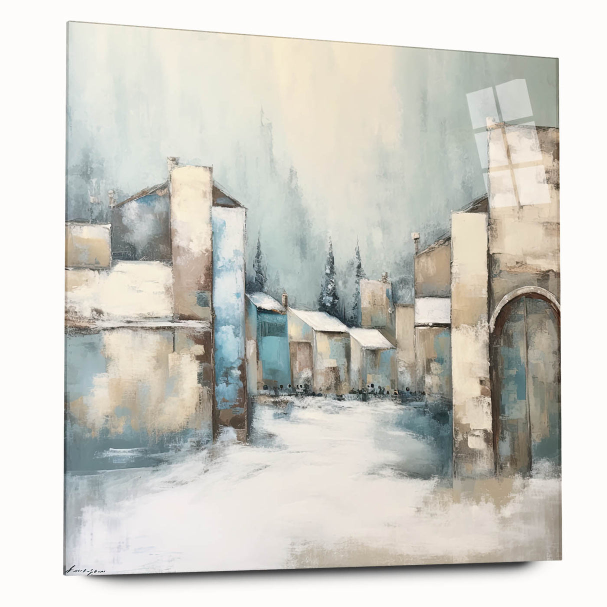 Abstract architecture wall art design printed on acrylic glass, showcasing vibrant geometric shapes and modern lines, perfect for contemporary home decor.
