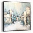 Framed canvas wall art showcasing a modern abstract architectural design, featuring bold black lines and geometric shapes, ideal for contemporary home decor.