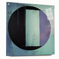 Abstract geometric acrylic glass art piece in vibrant colors, viewed from the side with visible pins, showcasing modern design elements for contemporary decor.