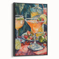 Black and white framed canvas featuring a vintage poster art style landscape painting, ideal for bedroom decor.
