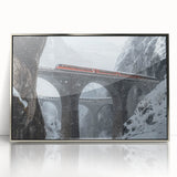 Framed acrylic artwork showcasing a modern landscape bridge design with silver accents, ideal for contemporary home decor, displayed against a neutral background.