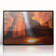 Framed acrylic artwork showcasing a stunning landscape of canyons, featuring rich earthy tones and intricate details, perfect for modern home decor.
