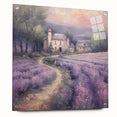 Landscape wall art displaying a serene countryside scene, framed in acrylic glass with visible mounting pins, perfect for home decor and interior design aesthetics.
