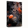 Large abstract wall art on acrylic glass featuring swirling gray and white patterns.