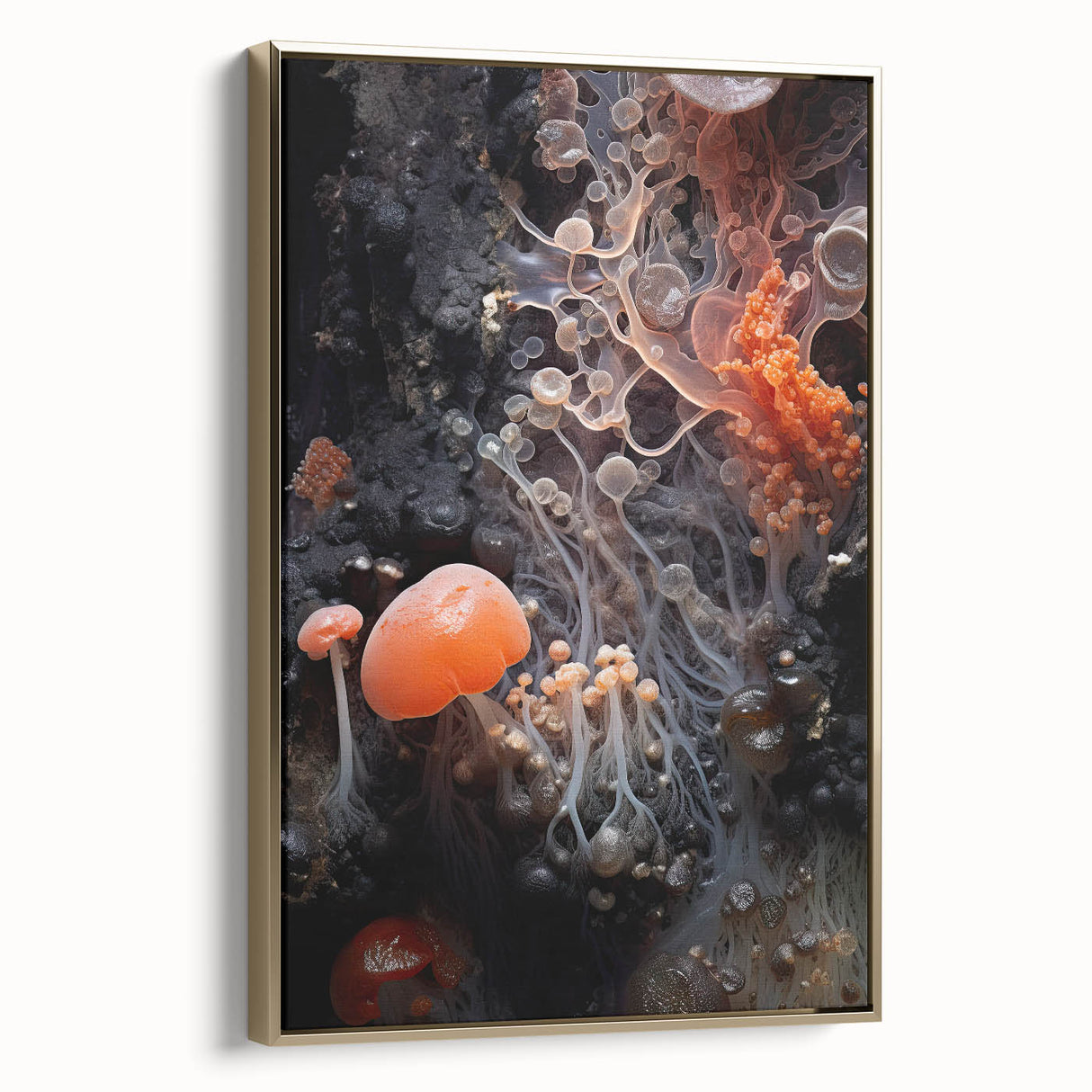 Vintage poster-style landscape painting on framed canvas, featuring black and gold tones, ideal for bedroom decor.