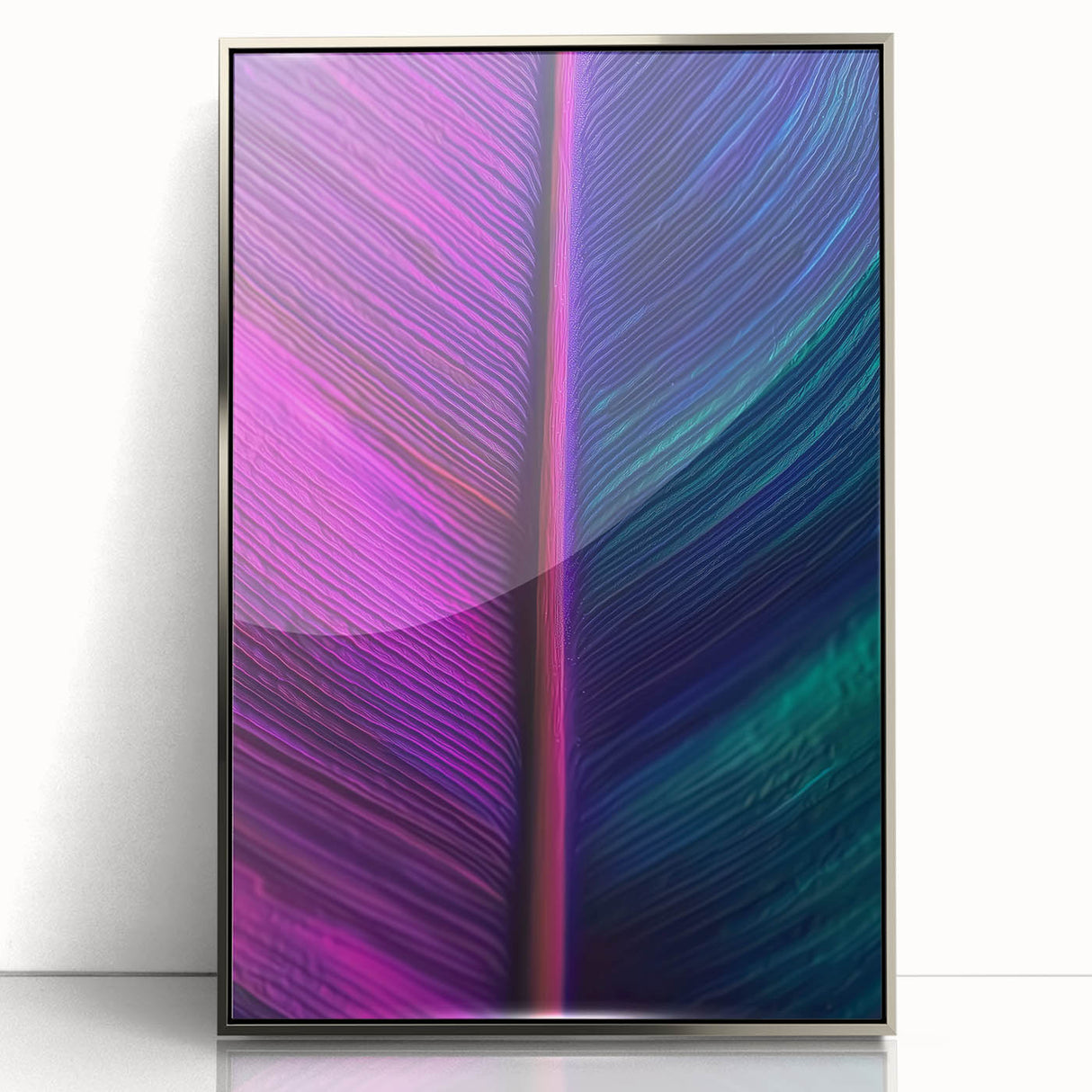 Mid-century modernist art depicting close-up nature elements in silver acrylic frame, suitable for nursery wall art.
