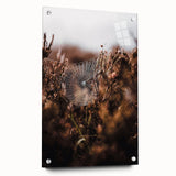 Large abstract wall art on acrylic featuring warm autumnal hues, ideal for enhancing a dining room or bedroom ambiance.