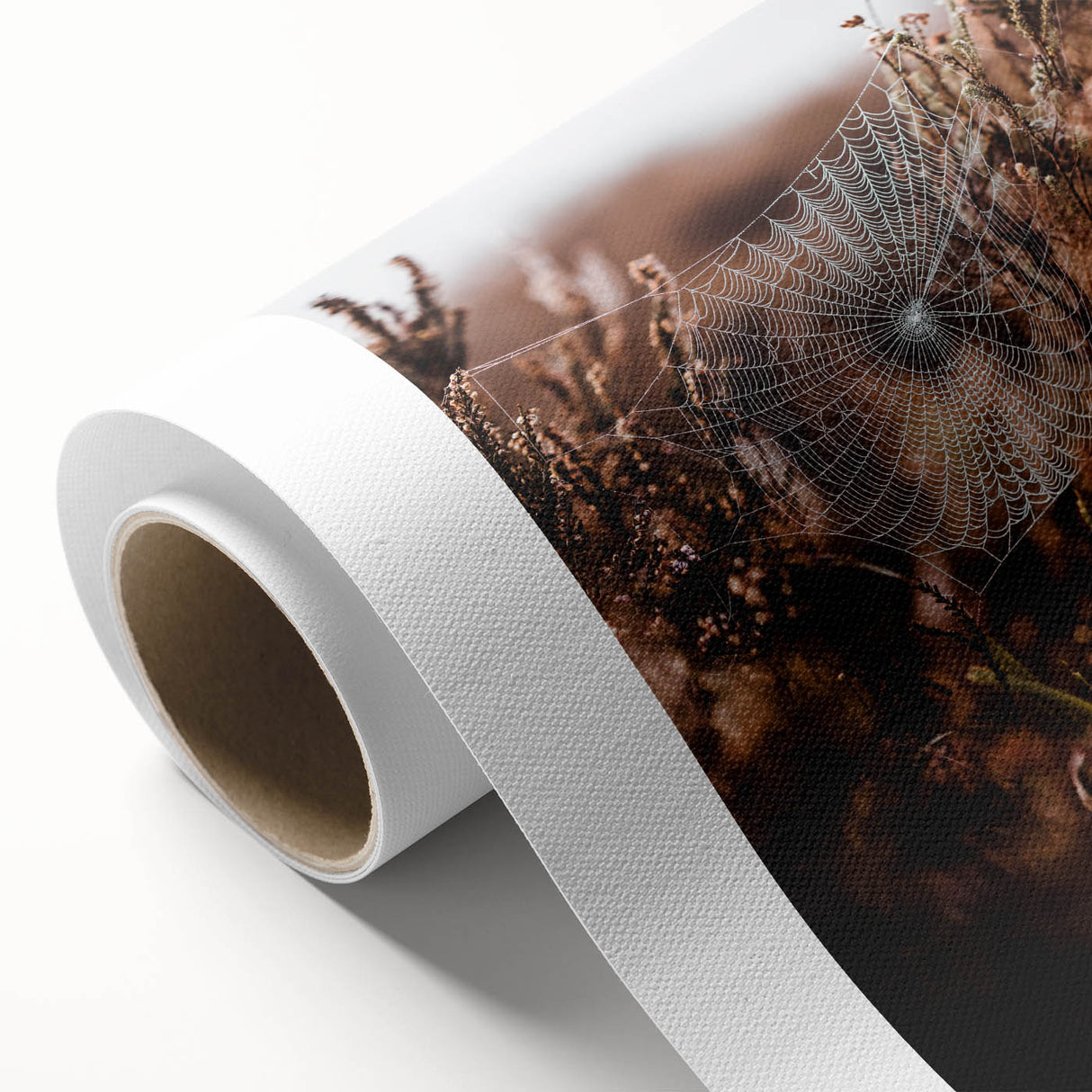 Art Deco-style poster of an autumnal forest in orange and brown tones on rolled canvas, suitable for nursery wall art.