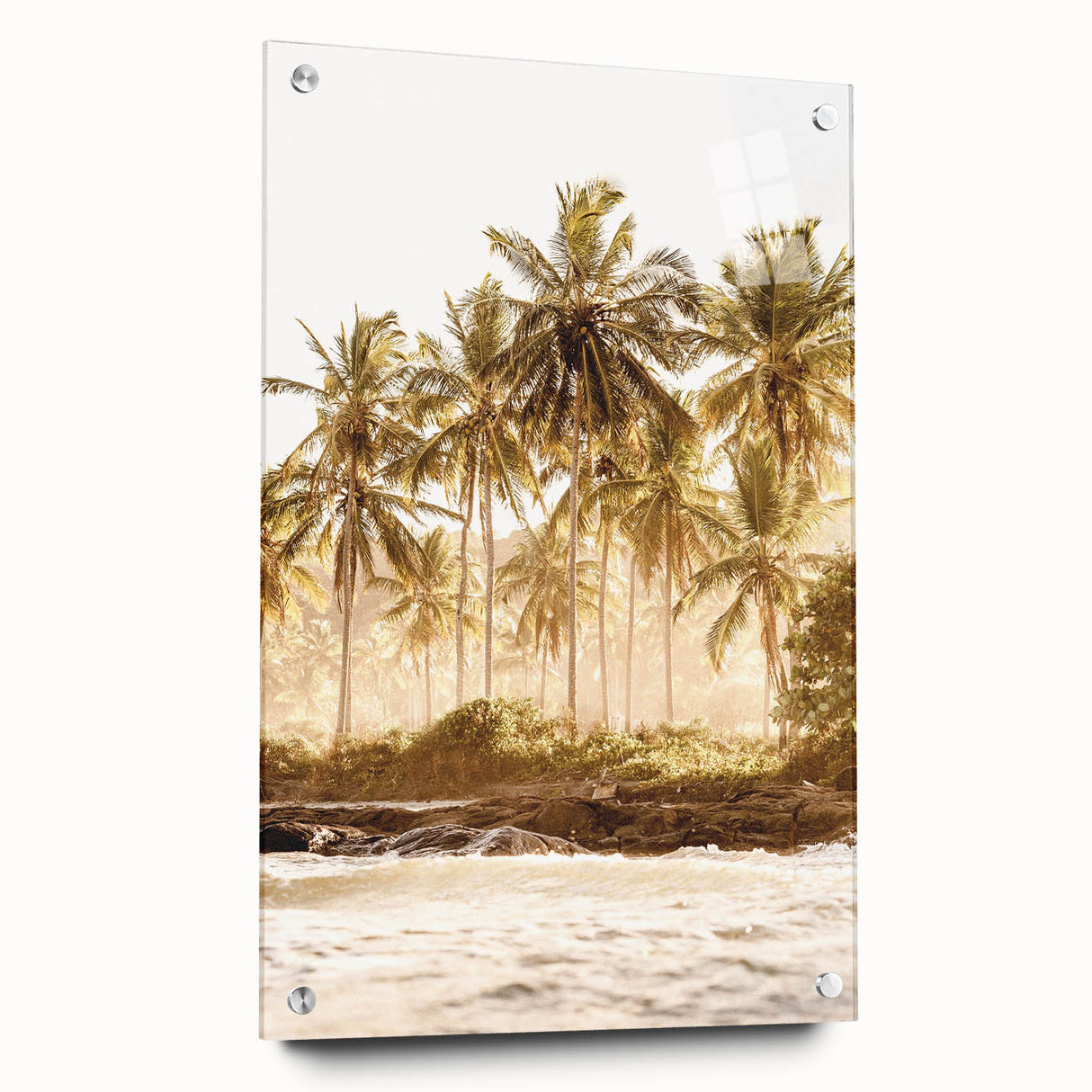 Large abstract wall art on acrylic glass, showcasing vibrant summer hues, ideal for bedroom or dining room decor.